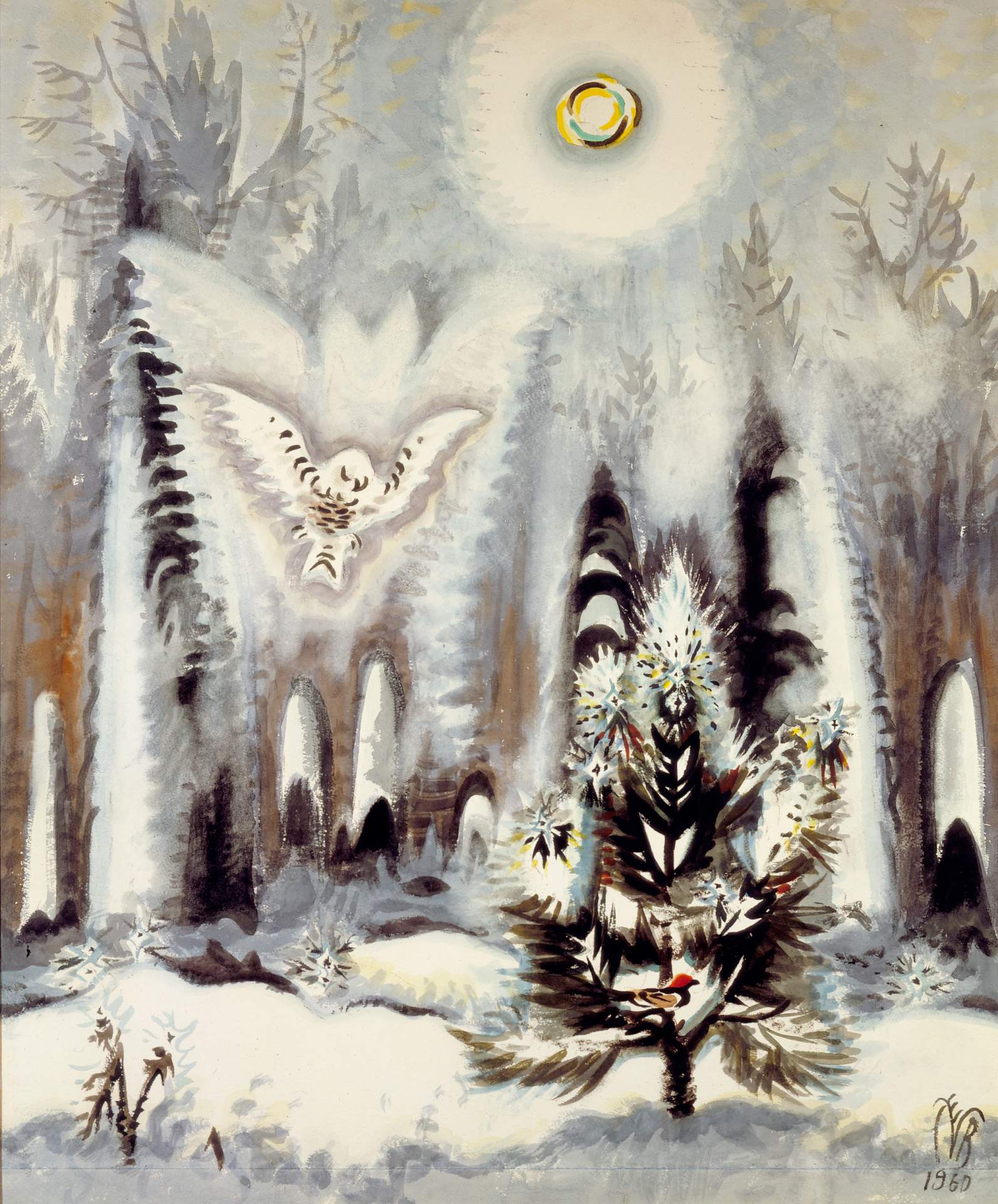 Arctic Owl and Winter Moon
