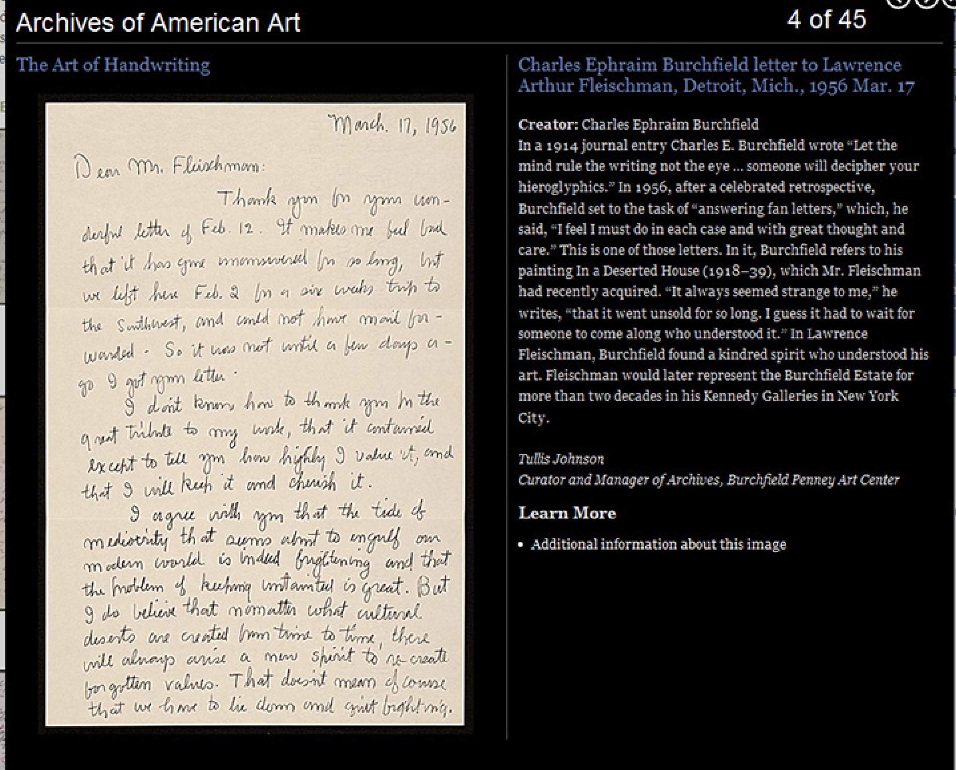 Tullis Johnson contributes to The Art of Handwriting at the Smithsonian Archives of American Art