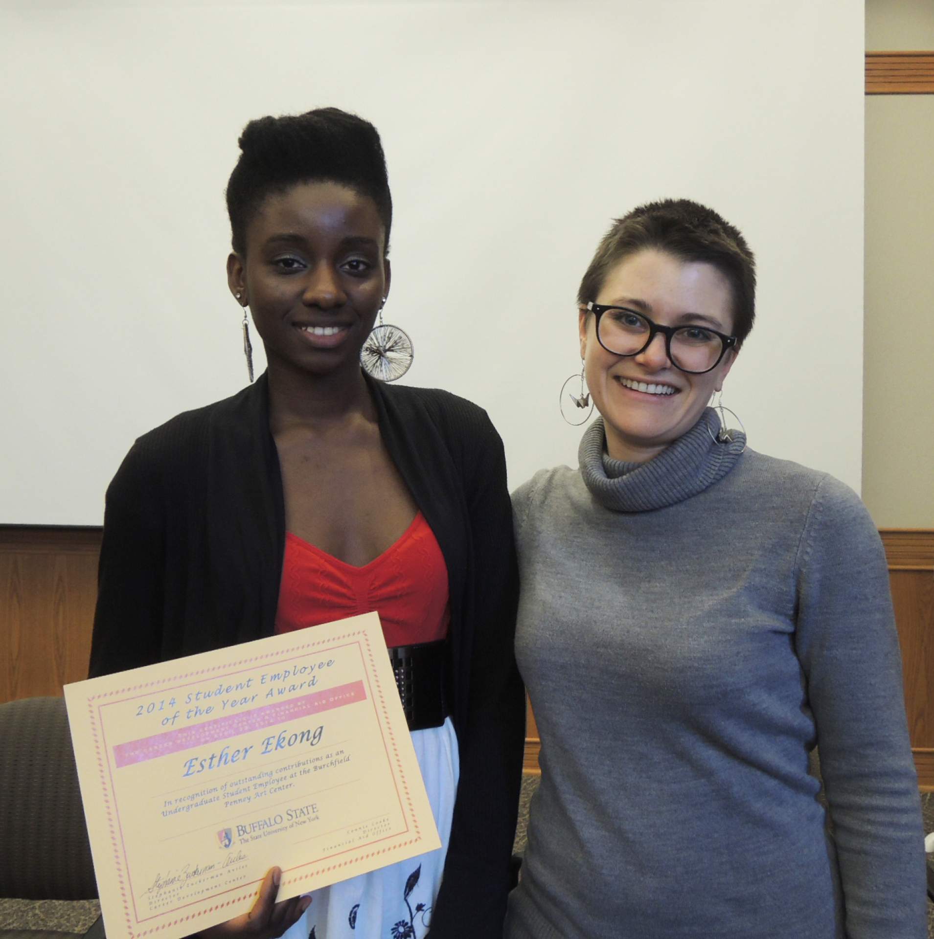 Esther Ekong, Student Employee, and Heather Gring, Archivist, at the Burchfield Penney Art Center