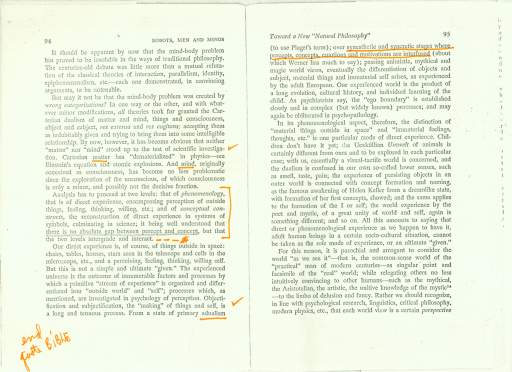 Untitled (pgs 94-95 from Robots, Men and Minds: psychology in the modern world by Ludwig von Bertalanffy. notes and highlights)