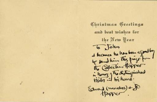 Christmas Card from Hoppers to Clancys, 1953, Inside Card