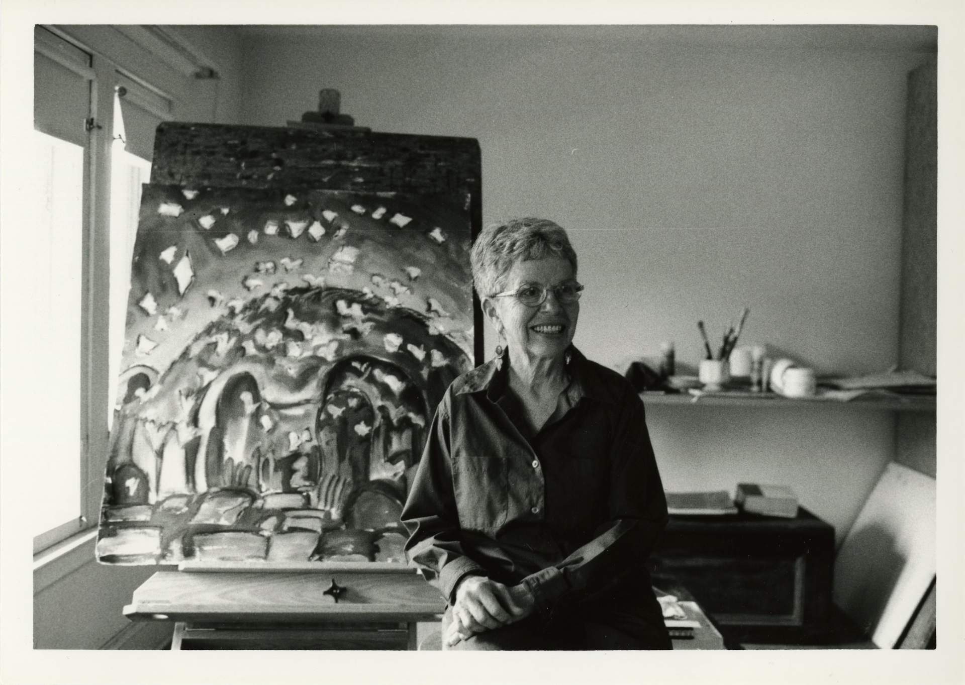 Black and white photograph of Catherine B. Parker in her studio (1)