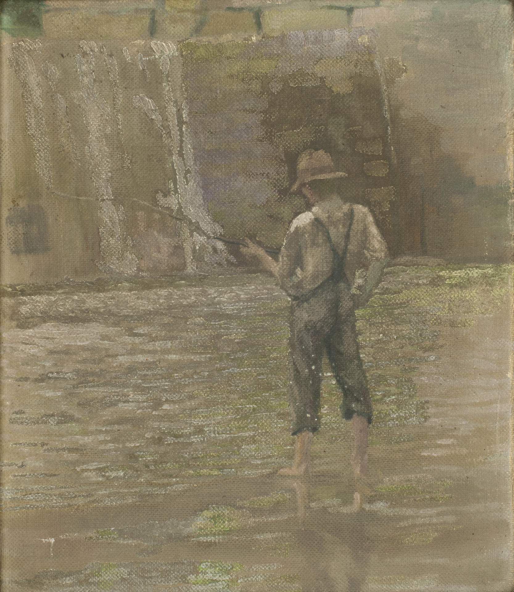Boy Fishing Near Dam