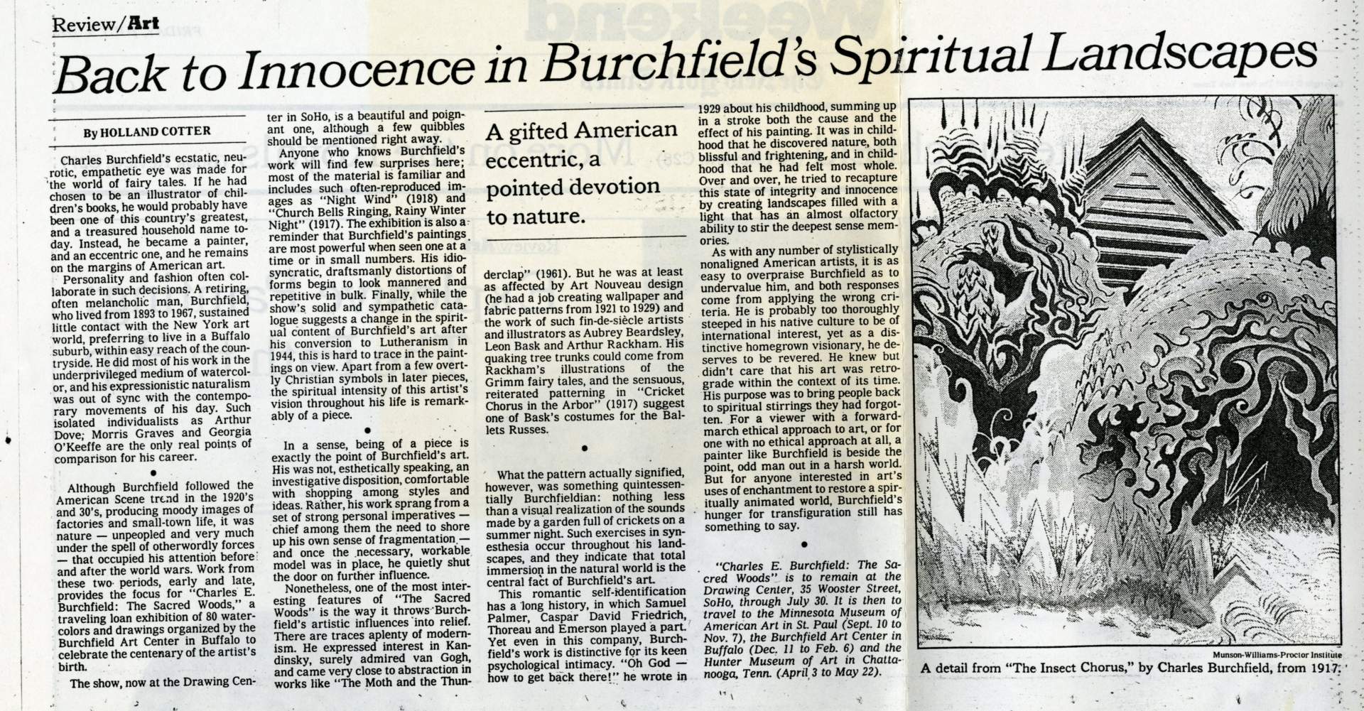 News Article [Back to Innocence in Burchfield's Spiritual Landscape]
