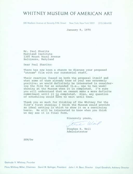Untitled ( typed letter from Stephen E. Weil, Administrator of the Whitney Museum)
