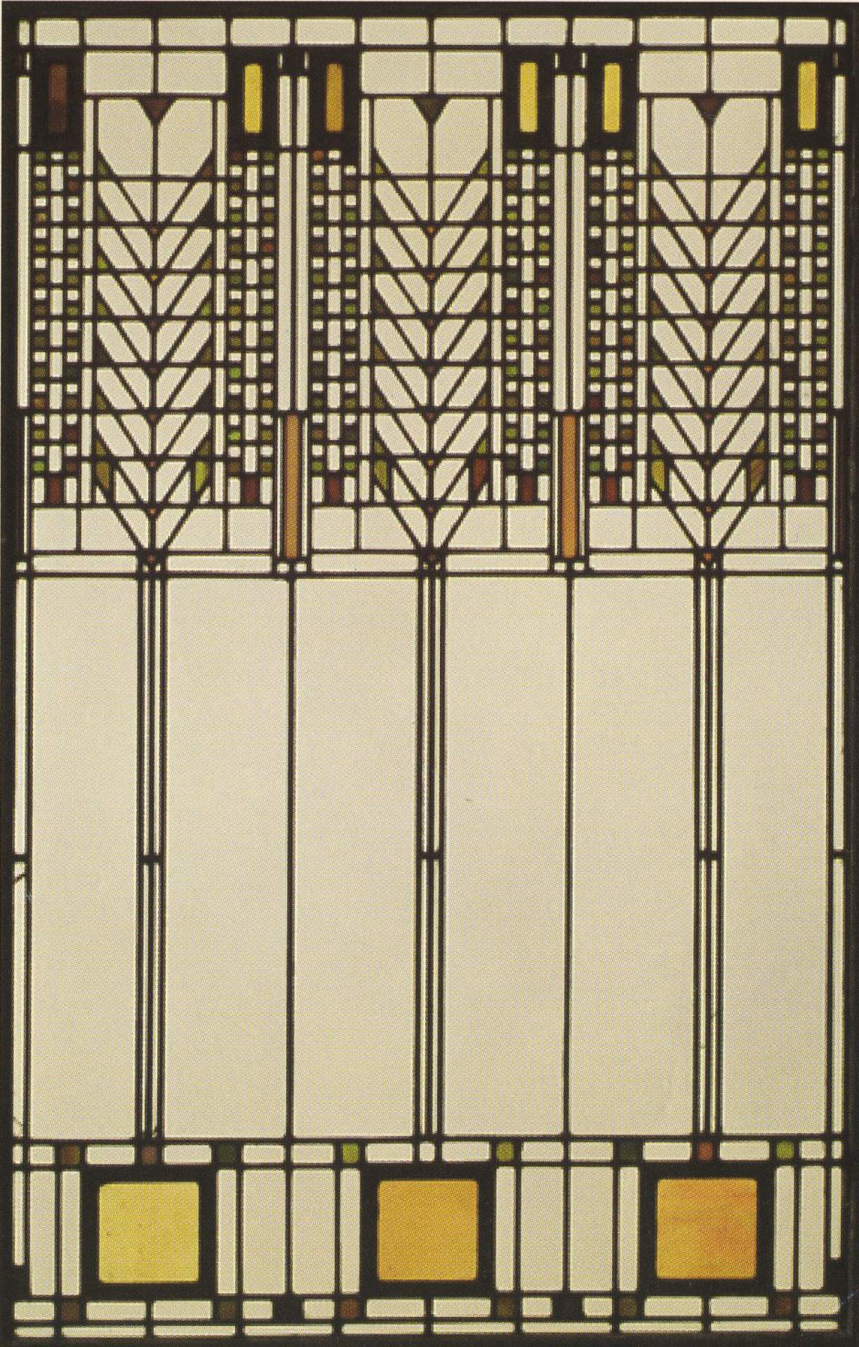 Image of Tree of Life pattern Window, c. 1903-1905, on flyer for Frank Lloyd Wright: Windows from the Darwin D. Martin Complex exhibition
