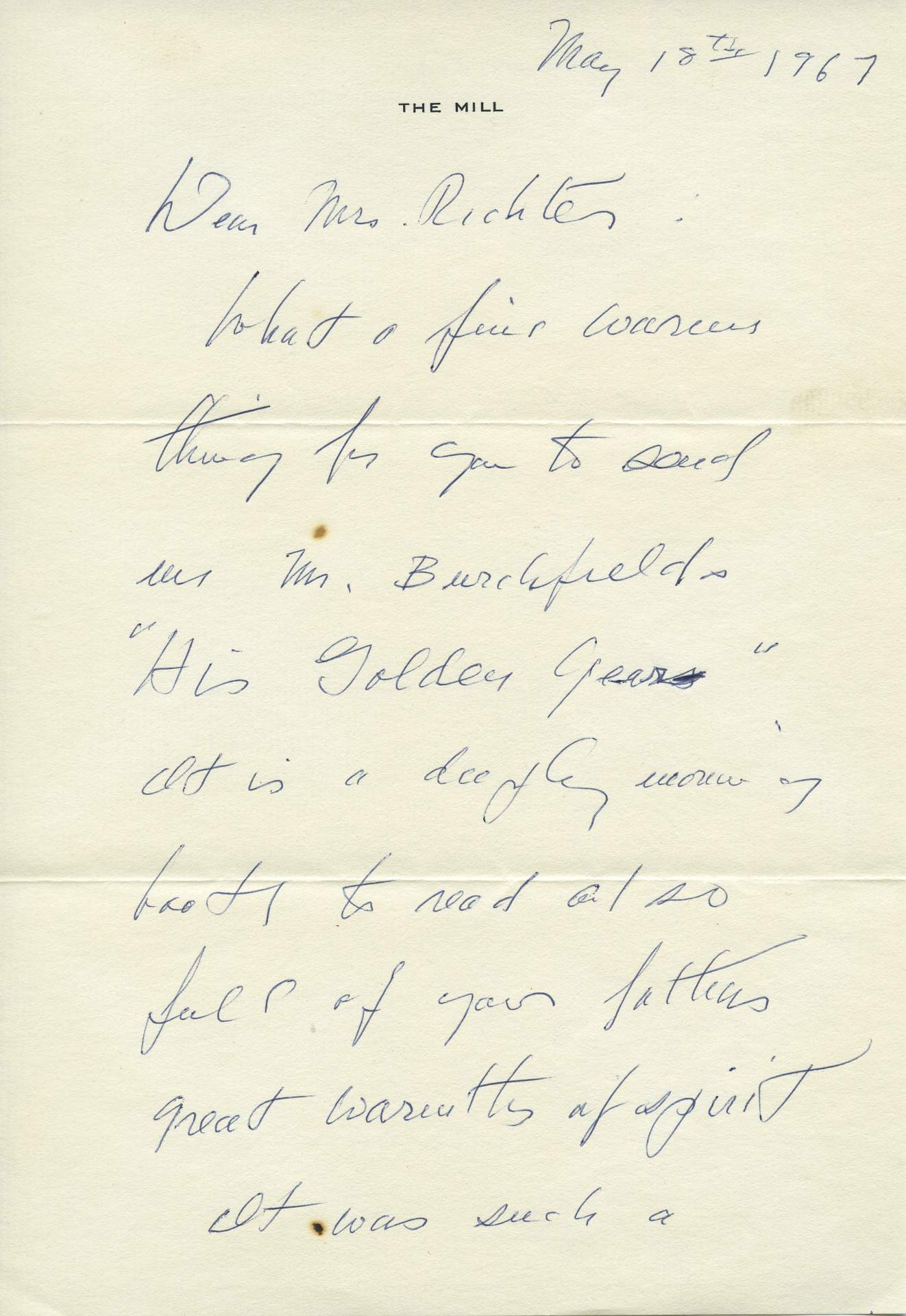 Letter to Martha Burchfield Richter, Pg. 1