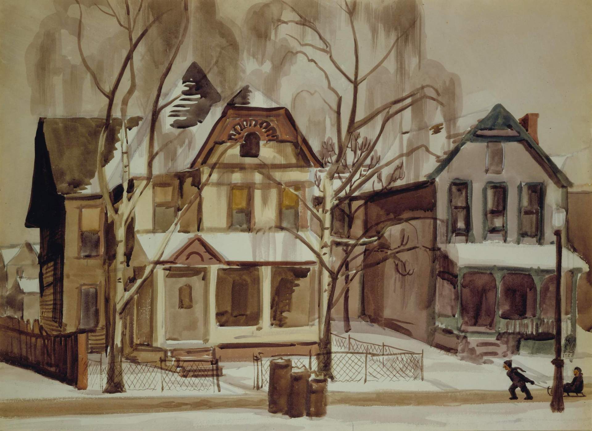 Winter Street Scene with Children