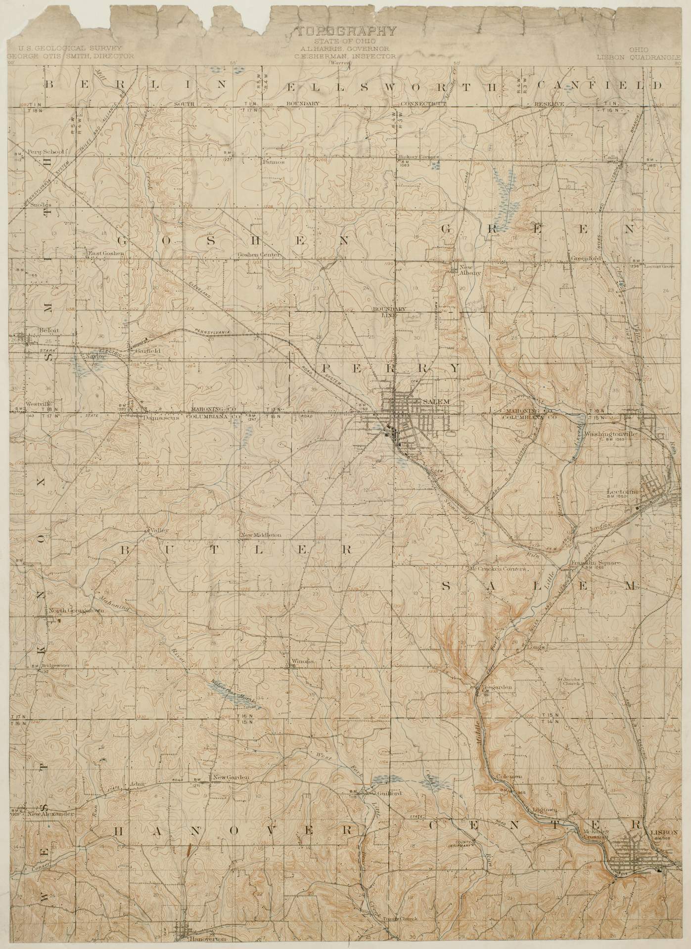 Map of Topography, State of Ohio, Ohio Lisbon Quadrangle from Burchfield's Studio