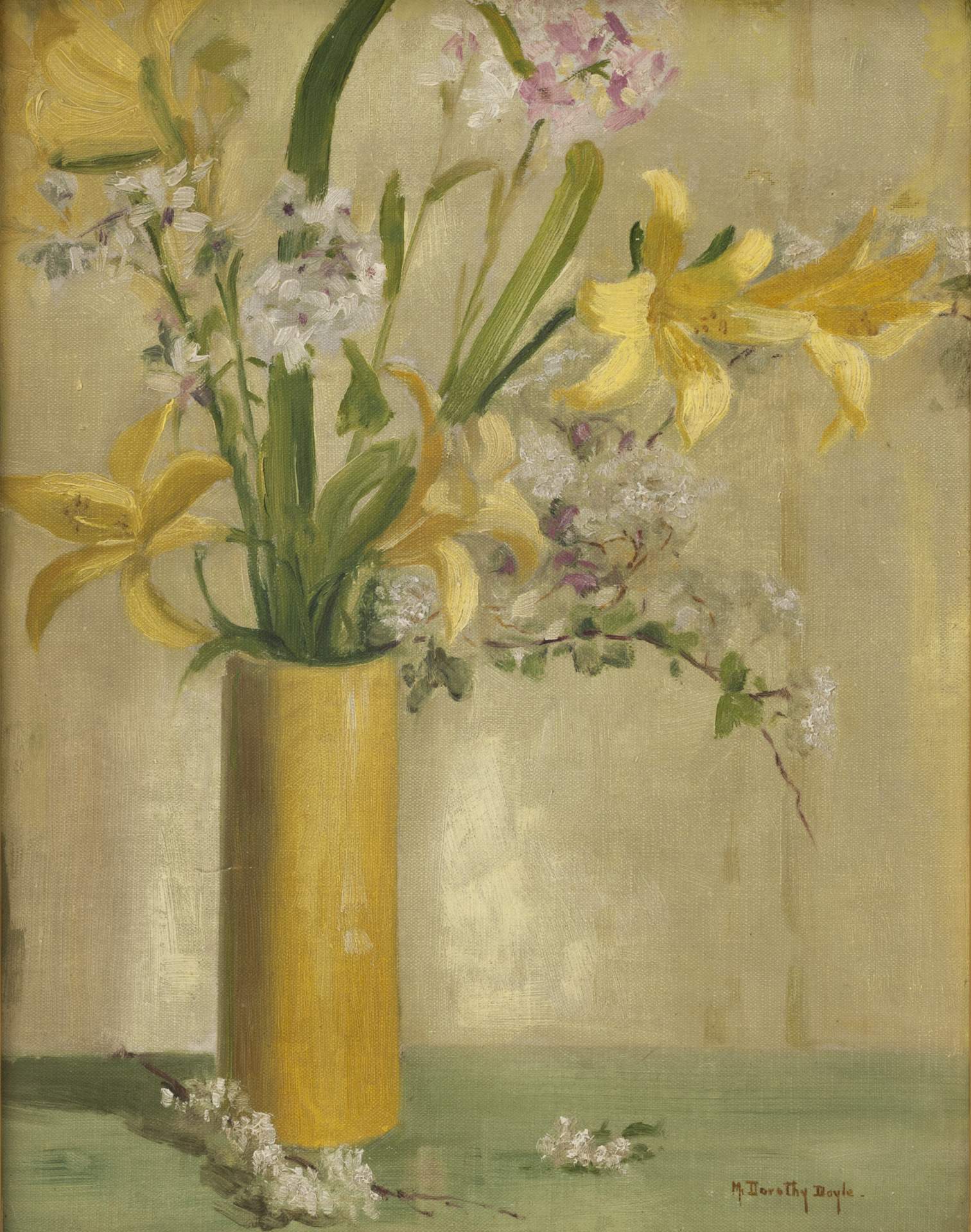 Daylilies in Yellow Vase