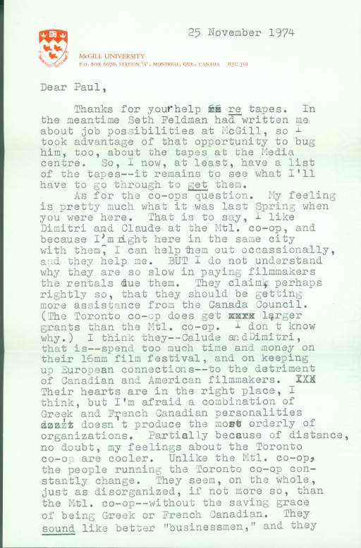 Untitled (Letter from William Wees) Pg. 1